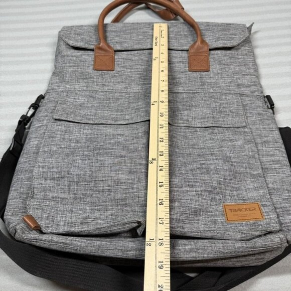 Tracker Laptop Tote Messenger Bag Gray Heather Brown Shoulder Strap Crossbody - Picture 5 of 13